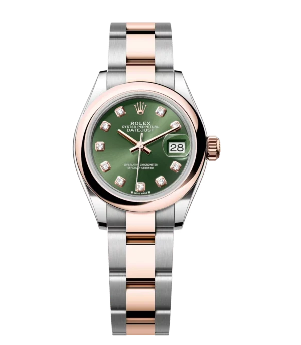 Rolex Lady-Datejust 28 Oyster Perpetual Oystersteel and Everose gold olive-green, diamond-set dial Oyster band Reference 279161