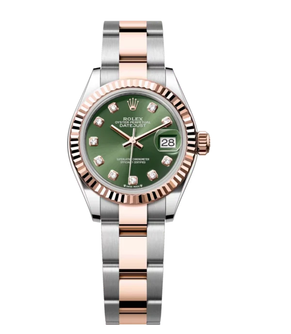 Rolex Lady-Datejust 28 Oyster Perpetual Oystersteel and Everose gold olive-green, diamond-set dial Oyster band Reference 279171