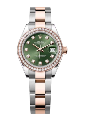 Rolex Lady-Datejust 28 Oyster Perpetual Oystersteel and Everose gold olive-green, diamond-set dial Oyster band Reference 279381RBR