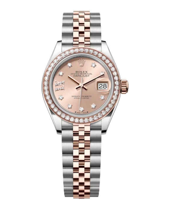 Rolex Lady-Datejust 28 Oyster Perpetual Oystersteel and Everose gold rosé colour, diamond-set dial Jubilee band Reference 279381RBR