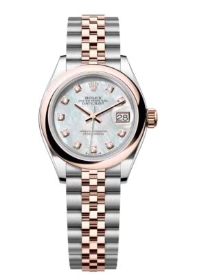 Rolex Lady-Datejust 28 Oyster Perpetual Oystersteel and Everose gold white mother-of-pearl, diamond-set dial Jubilee band Reference 279161