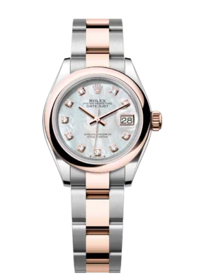 Rolex Lady-Datejust 28 Oyster Perpetual Oystersteel and Everose gold white mother-of-pearl, diamond-set dial Oyster band Reference 279161