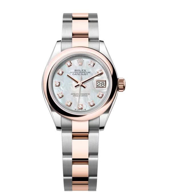 Rolex Lady-Datejust 28 Oyster Perpetual Oystersteel and Everose gold white mother-of-pearl, diamond-set dial Oyster band Reference 279161