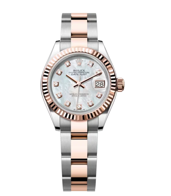 Rolex Lady-Datejust 28 Oyster Perpetual Oystersteel and Everose gold white mother-of-pearl, diamond-set dial Oyster band Reference 279171