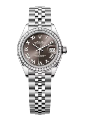 Rolex Lady-Datejust 28 Oyster Perpetual Oystersteel and white gold dark grey dial Jubilee band Reference 279384RBR