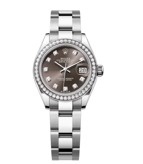 Rolex Lady-Datejust 28 Oyster Perpetual Oystersteel and white gold dark grey, diamond-set dial Oyster band Reference 279384RBR