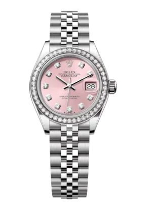 Rolex Lady-Datejust 28 Oyster Perpetual Oystersteel and white gold pink, diamond-set dial Jubilee band Reference 279384RBR