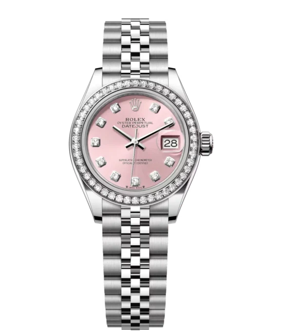 Rolex Lady-Datejust 28 Oyster Perpetual Oystersteel and white gold pink, diamond-set dial Jubilee band Reference 279384RBR