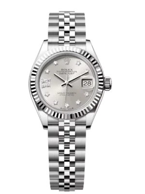 Rolex Lady-Datejust 28 Oyster Perpetual Oystersteel and white gold silver, diamond-set dial Jubilee band Reference 279174