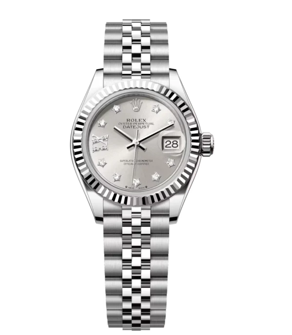 Rolex Lady-Datejust 28 Oyster Perpetual Oystersteel and white gold silver, diamond-set dial Jubilee band Reference 279174