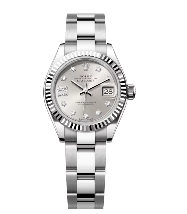Rolex Lady-Datejust 28 Oyster Perpetual Oystersteel and white gold silver, diamond-set dial Oyster band Reference 279174