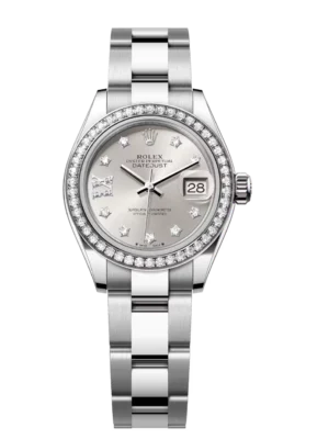Rolex Lady-Datejust 28 Oyster Perpetual Oystersteel and white gold silver, diamond-set dial Oyster band Reference 279384RBR