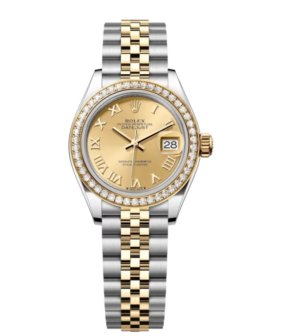 Rolex Lady-Datejust 28 Oyster Perpetual Oystersteel and yellow gold champagne colour dial Jubilee band Reference 279383RBR