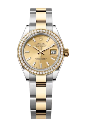 Rolex Lady-Datejust 28 Oyster Perpetual Oystersteel and yellow gold champagne-colour dial Oyster band Reference 279383RBR