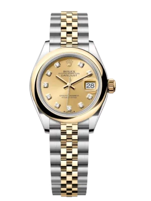 Rolex Lady-Datejust 28 Oyster Perpetual Oystersteel and yellow gold champagne colour, diamond-set dial Jubilee band Reference 279163