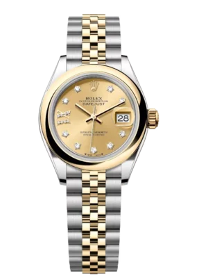 Rolex Lady-Datejust 28 Oyster Perpetual Oystersteel and yellow gold champagne colour, diamond-set dial Jubilee band Reference 279163