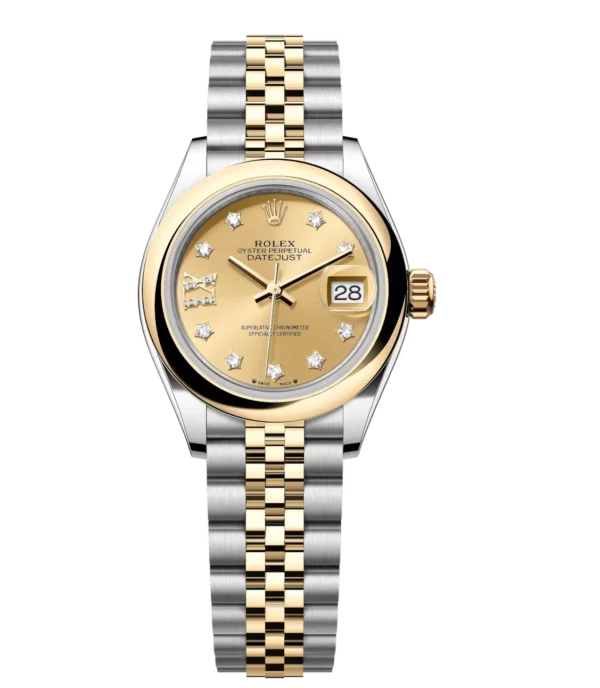 Rolex Lady-Datejust 28 Oyster Perpetual Oystersteel and yellow gold champagne colour, diamond-set dial Jubilee band Reference 279163