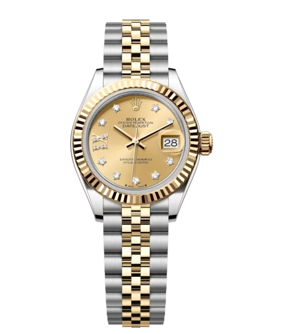 Rolex Lady-Datejust 28 Oyster Perpetual Oystersteel and yellow gold champagne colour, diamond-set dial Jubilee band Reference 279173