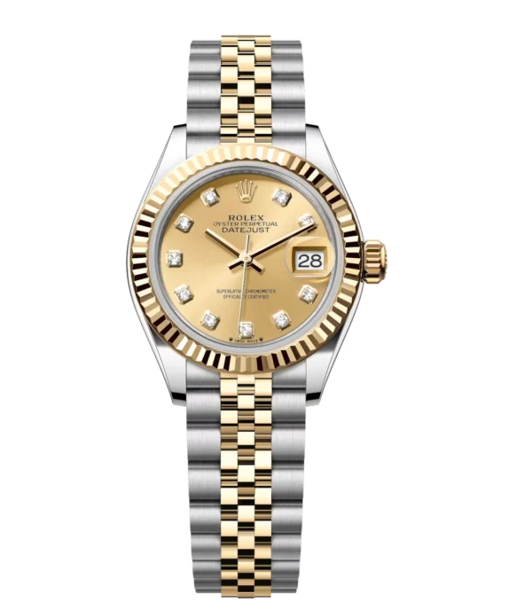 Rolex Lady-Datejust 28 Oyster Perpetual Oystersteel and yellow gold champagne colour, diamond-set dial Jubilee band Reference 279173