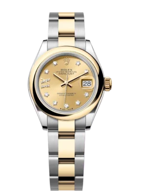 Rolex Lady-Datejust 28 Oyster Perpetual Oystersteel and yellow gold champagne colour, diamond-set dial Oyster band Reference 279163