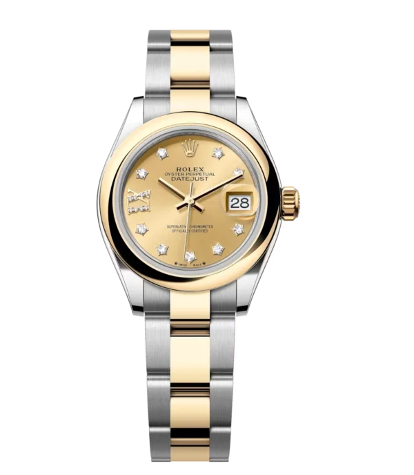 Rolex Lady-Datejust 28 Oyster Perpetual Oystersteel and yellow gold champagne colour, diamond-set dial Oyster band Reference 279163