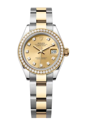 Rolex Lady-Datejust 28 Oyster Perpetual Oystersteel and yellow gold champagne colour, diamond-set dial Oyster band Reference 279383RBR