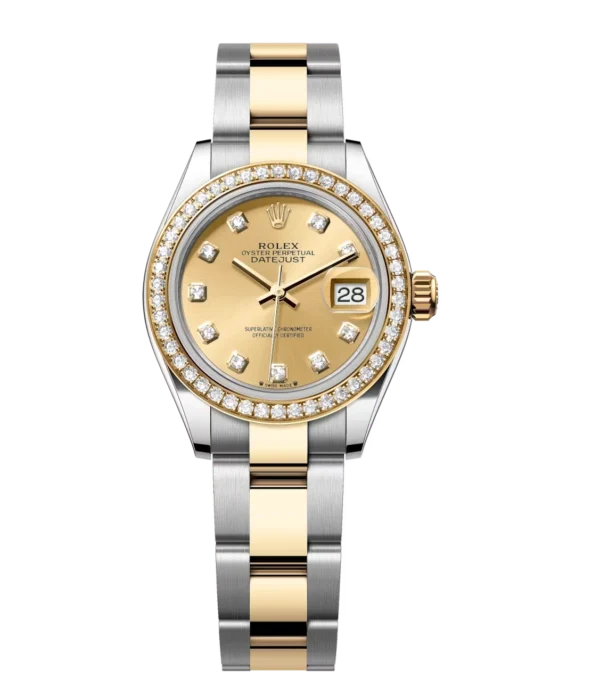 Rolex Lady-Datejust 28 Oyster Perpetual Oystersteel and yellow gold champagne colour, diamond-set dial Oyster band Reference 279383RBR