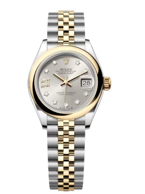 Rolex Lady-Datejust 28 Oyster Perpetual Oystersteel and yellow gold silver, diamond-set dial Jubilee band Reference 279163