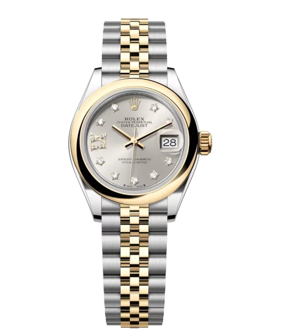 Rolex Lady-Datejust 28 Oyster Perpetual Oystersteel and yellow gold silver, diamond-set dial Jubilee band Reference 279163