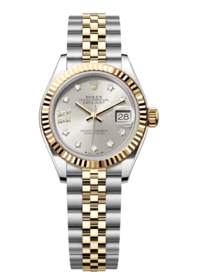 Rolex Lady-Datejust 28 Oyster Perpetual Oystersteel and yellow gold silver, diamond-set dial Jubilee band Reference 279173