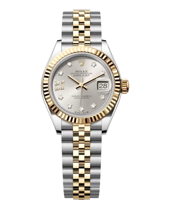 Rolex Lady-Datejust 28 Oyster Perpetual Oystersteel and yellow gold silver, diamond-set dial Jubilee band Reference 279173
