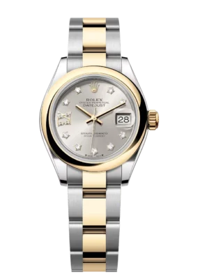 Rolex Lady-Datejust 28 Oyster Perpetual Oystersteel and yellow gold silver, diamond-set dial Oyster band Reference 279163