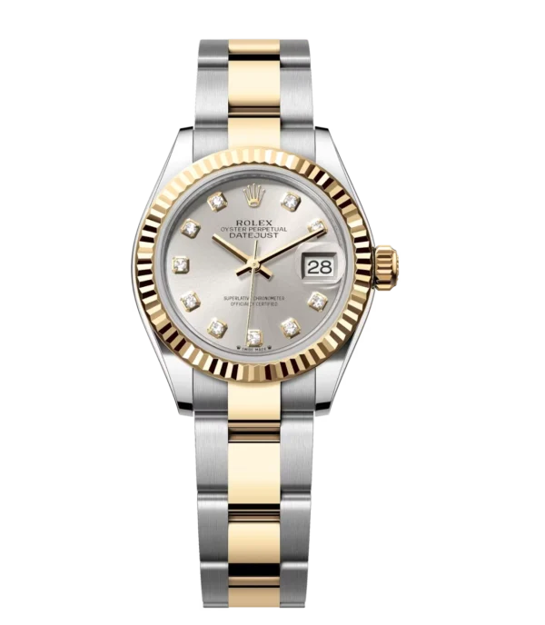 Rolex Lady-Datejust 28 Oyster Perpetual Oystersteel and yellow gold silver, diamond-set dial Oyster band Reference 279173
