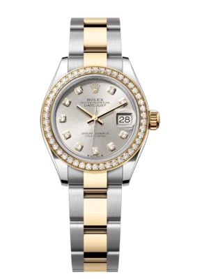 Rolex Lady-Datejust 28 Oyster Perpetual Oystersteel and yellow gold silver, diamond-set dial Oyster band Reference 279383RBR