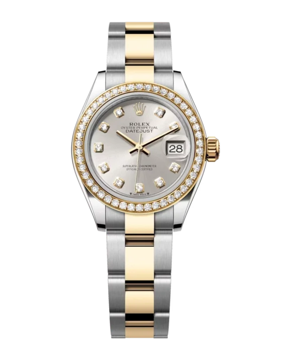 Rolex Lady-Datejust 28 Oyster Perpetual Oystersteel and yellow gold silver, diamond-set dial Oyster band Reference 279383RBR