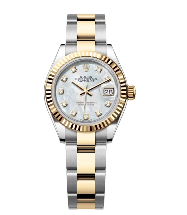 Rolex Lady-Datejust 28 Oyster Perpetual Oystersteel and yellow gold white mother-of-pearl, diamond-set dial Oyster band Reference 279173