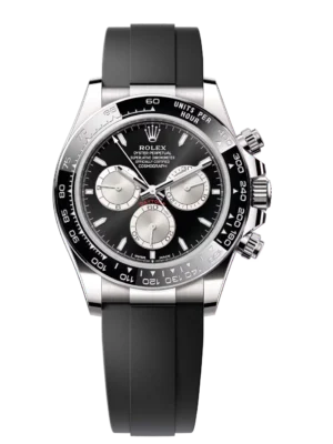 Rolex Cosmograph Daytona 40 Oyster Perpetual 18 ct white gold bright black and steel dial Oysterflex band Reference 126519LN