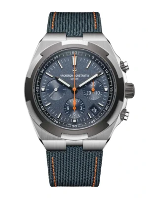 Vacheron Constantin Overseas “Everest” Chronograph, Sapphire dial, Gray Cordura fabric with orange stitching and black nubuck leather lining Ref. 5510V/000T-B923