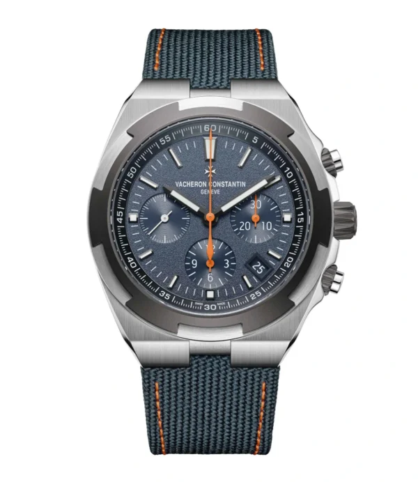Vacheron Constantin Overseas “Everest” Chronograph, Sapphire dial, Gray Cordura fabric with orange stitching and black nubuck leather lining Ref. 5510V/000T-B923