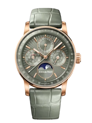 Audemars Piguet Code 11.59 Perpetual Calendar 18-carat pink gold and green embossed dial green alligator strap Ref. 26441OR.OO.D405CR.01