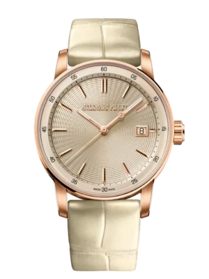 Audemars Piguet Code 11.59 Selfwinding 18-carat pink gold and Ivory dial Pearly beige “large square scale” alligator strap Ref. 77410OR.OO.A825CR.01