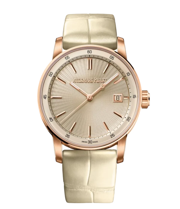 Audemars Piguet Code 11.59 Selfwinding 18-carat pink gold and Ivory dial Pearly beige “large square scale” alligator strap Ref. 77410OR.OO.A825CR.01