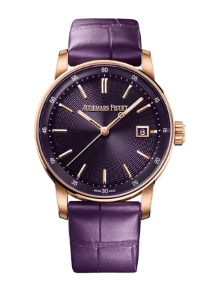 Audemars Piguet Code 11.59 Selfwinding 18-carat pink gold and Purple dial Pearly purple “large square scale” alligator strap Ref. 77410OR.OO.A623CR.01