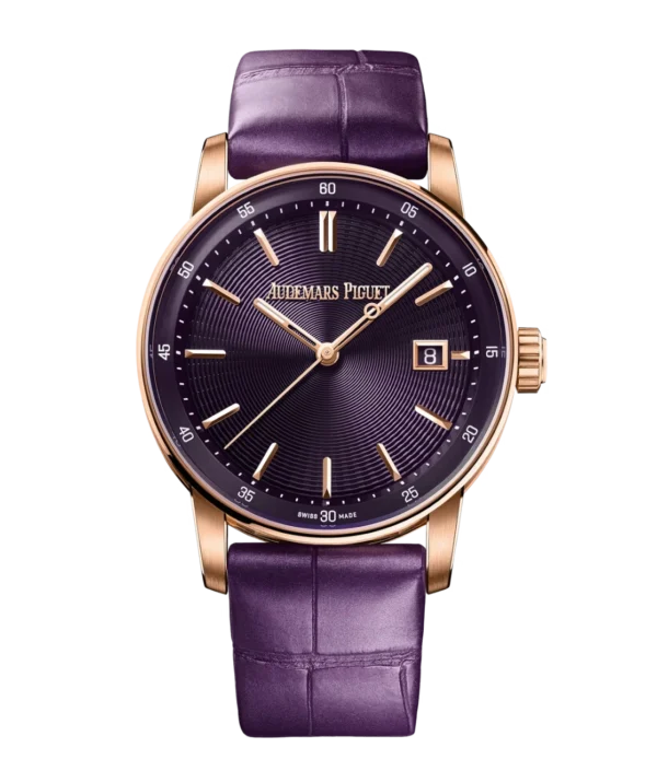 Audemars Piguet Code 11.59 Selfwinding 18-carat pink gold and Purple dial Pearly purple “large square scale” alligator strap Ref. 77410OR.OO.A623CR.01