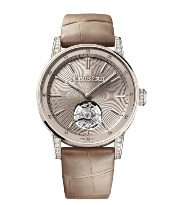 Audemars Piguet Code 11.59 Selfwinding Flying Tourbillon 18-carat sand gold and sand gold-toned embossed dial beige alligator strap Ref. 26665SG.ZZ.D209CR.01
