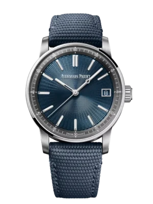 Audemars Piguet Code 11.59 Selfwinding Stainless steel and “Bleu nuit, Nuage 50” dial Blue rubber-coated strap Ref. 15210ST.OO.A348KB.01