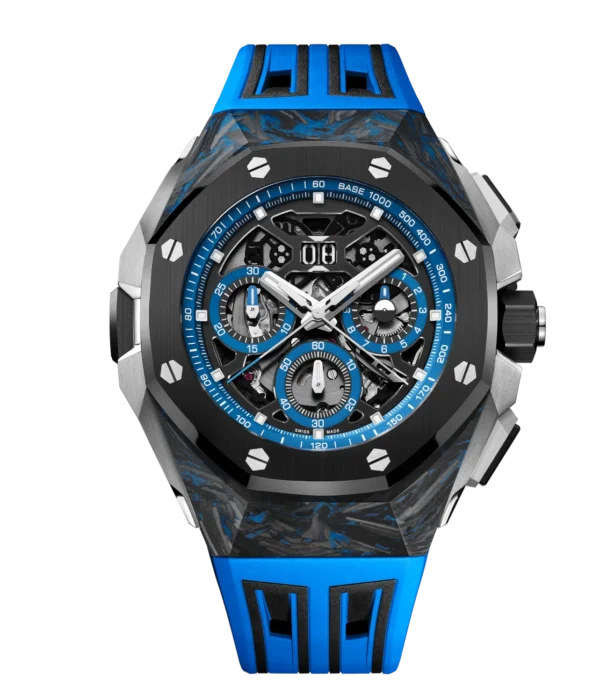 Audemars Piguet Royal Oak Concept Split-Seconds Chronograph GMT Large Date Carbon and Openworked dial Blue and black rubber strap Ref. 26650FO.OO.D353CA.01
