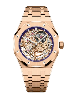 Audemars Piguet Royal Oak Double Balance Wheel Openworked 18-carat pink gold and Purple inner bezel dial 18-carat pink gold bracelet Ref. 15467OR.OO.1256OR.02
