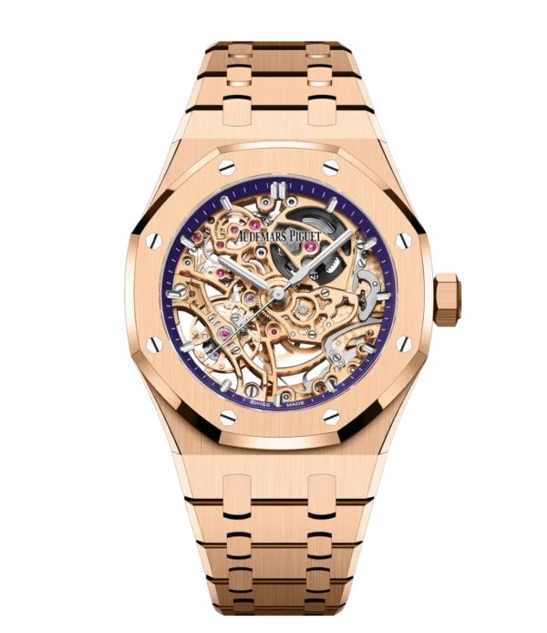 Audemars Piguet Royal Oak Double Balance Wheel Openworked 18-carat pink gold and Purple inner bezel dial 18-carat pink gold bracelet Ref. 15467OR.OO.1256OR.02