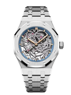 Audemars Piguet Royal Oak Double Balance Wheel Openworked 18-carat white gold and Light blue inner bezel dial 18-carat white gold bracelet Ref. 15467BC.OO.1256BC.01